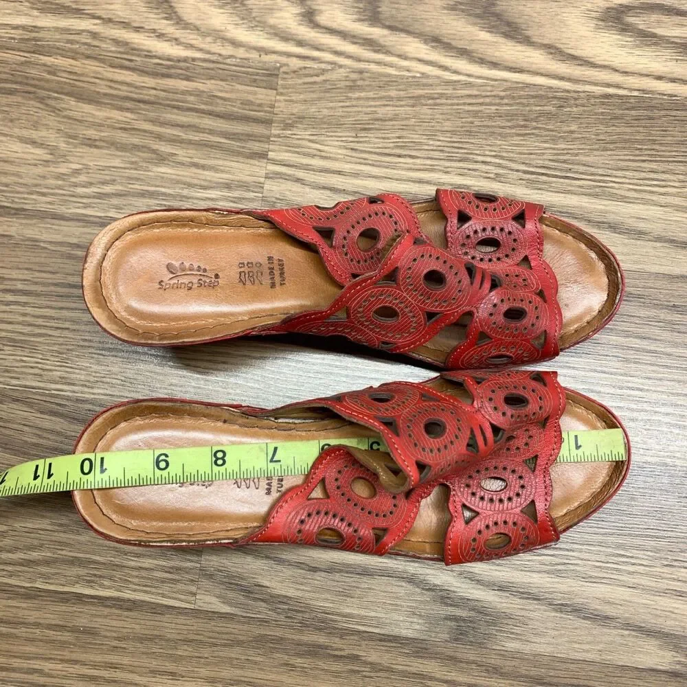 Spring Step Leather Wedge Sandals Labarnas‎ Red Size 41 US 10